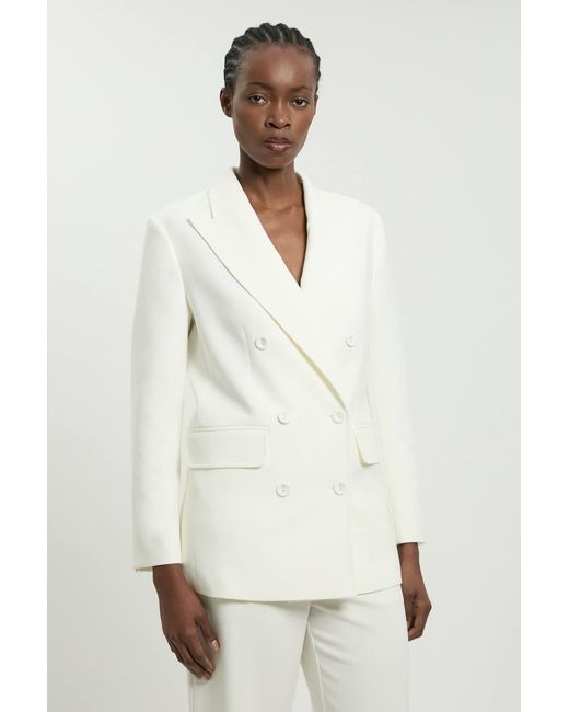 Karen Millen Natural Petite Tailored Double Breasted Ruched Sleeve Blazer