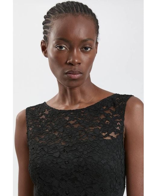 Karen Millen Black Compact Stretched Lace Detail Midi Dress