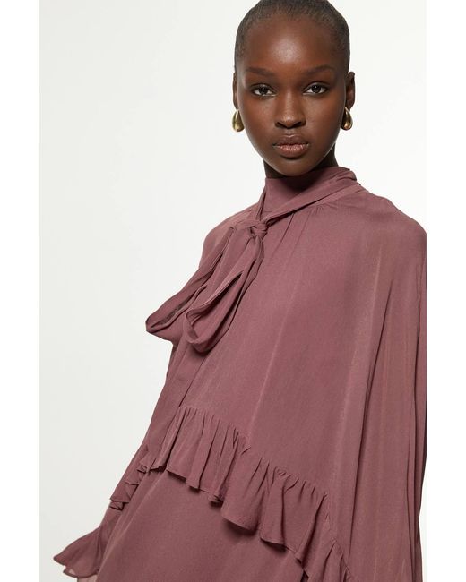Karen Millen Red Tall Viscose Georgette Cape Woven Mini Dress