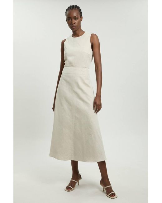 Karen Millen Natural Premium Linen Clean Tailored Midi Dress