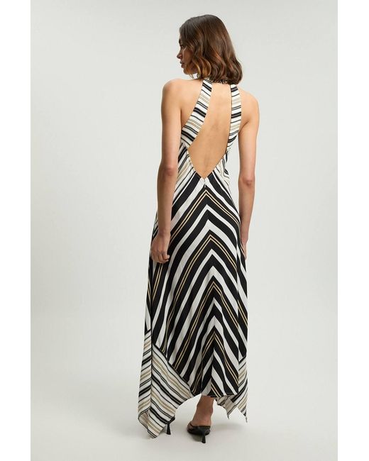 Karen Millen White Petite Contrast Stripe Viscose Maxi Halter Dress