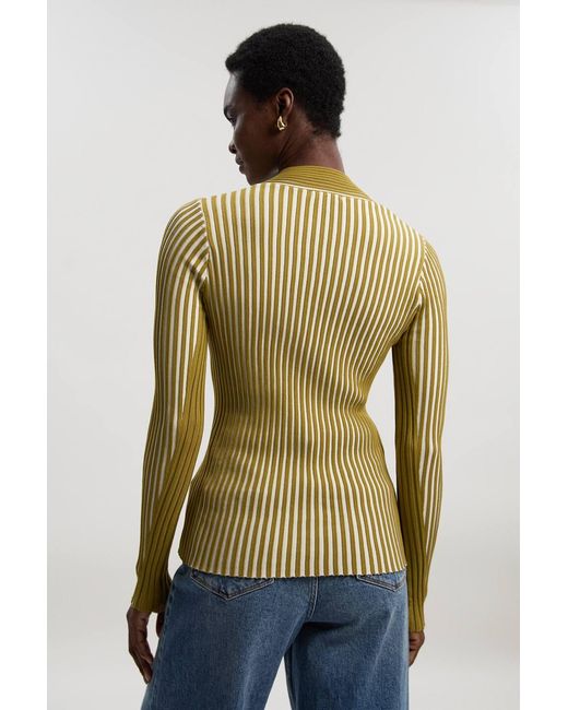 Karen Millen Green Stripe Fitted Long Sleeve Knitted Top