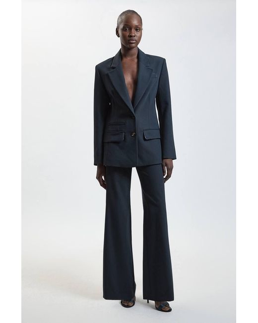 Karen Millen Blue Tailored Stretch Straight Leg Pocket Trouser