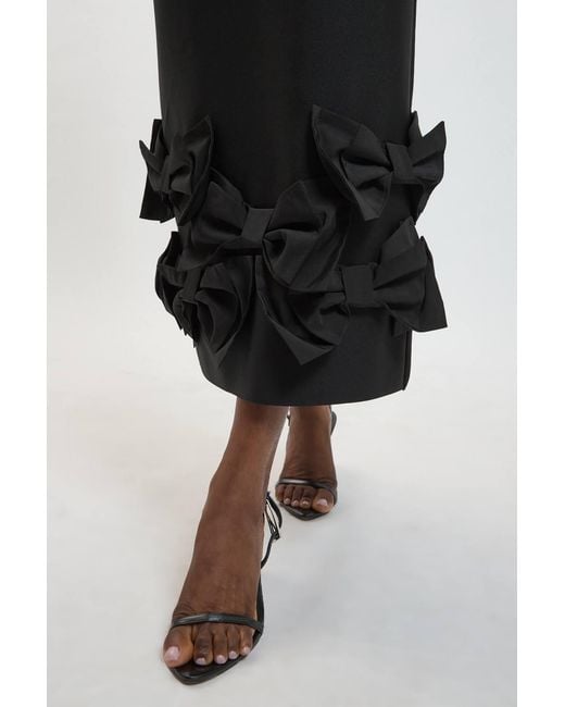 Karen Millen Black Figure Form Bandage Taffeta Bow Knitted Midi Dress