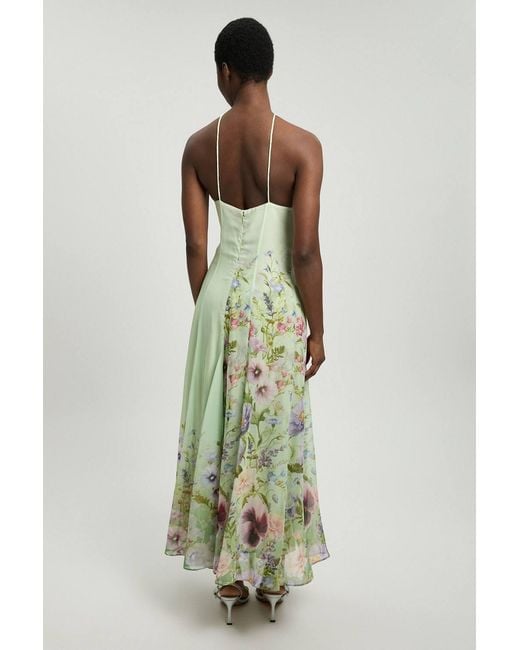 Karen Millen Green Petite Chiffon Floral Print Halter Neck Woven Maxi Dress