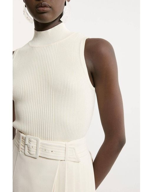 Karen Millen Natural Viscose Blend Rib Knit Vest Top