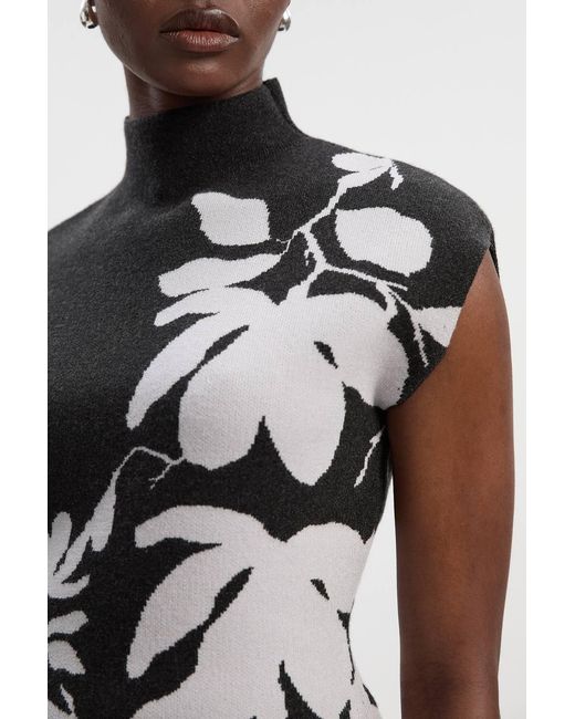 Karen Millen Gray Jacquard Floral Knitted Top