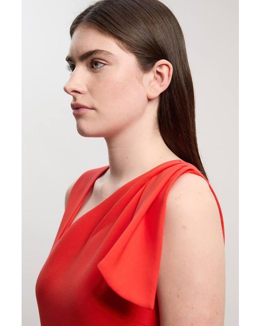 Karen Millen Red Compact Stretch Ruffle Peplum Belted Pencil Midi Dress