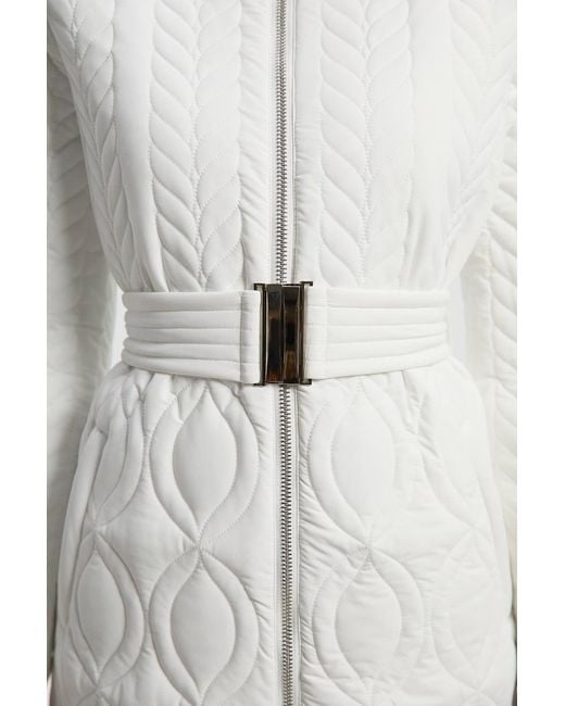 Karen Millen White Multi Stitch Detail Belted Padded Midi Coat