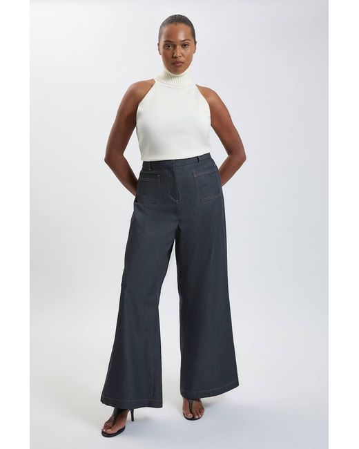 Karen Millen Blue Plus Size Tailored Denim Straight Leg Trouser