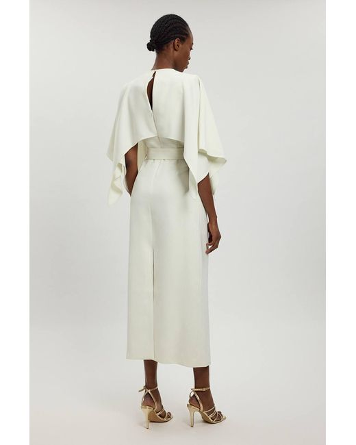 Karen Millen Natural Compact Viscose Asymmetric Cape Maxi Dress