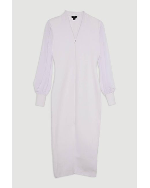 Karen Millen White Bandage Figure Form Zip Detail Chiffon Sleeve Knit Dress