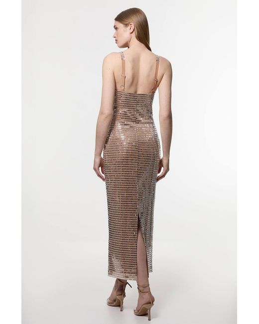 Karen Millen Natural Premium Crystal Embellished Midi Dress