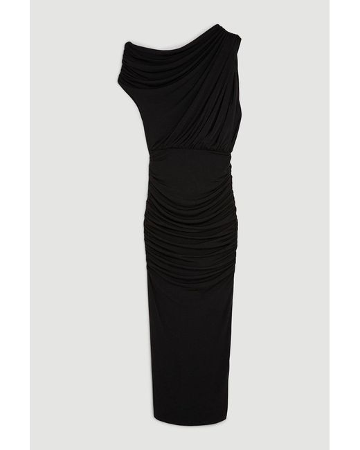 Karen Millen Black Jersey Crepe Asymmetric Neckline Maxi Dress