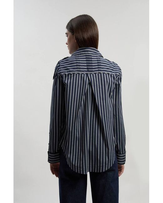 Karen Millen Blue Forever Boxy Cotton Placket Detail Woven Shirt