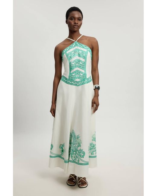 Karen Millen Green Embroidered Detail Halterneck Dress