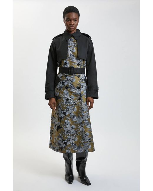 Karen Millen Black Jacquard Mix Trench Coat