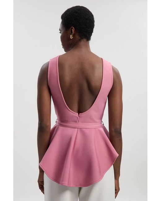 Karen Millen Pink Figure Form Bandage Peplum Belted Knit Top