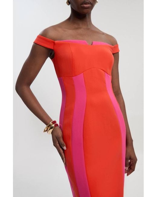 Karen Millen Compact Stretch Colour Block Tailored Bardot Midi Dress