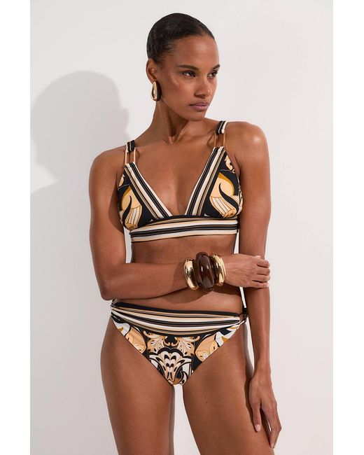 Karen Millen Brown Abstract Print Trim Detail Bikini Top