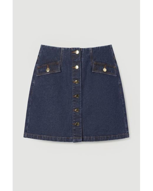 Karen Millen Blue Denim Button Front Mini Skirt
