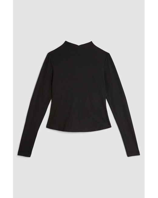 Karen Millen Blue Stretch Cotton Funnel Neck Top
