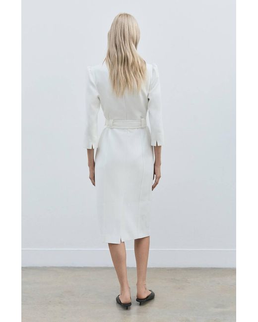Karen Millen White Petite Forever Structured Crepe Belted Forever Midi Dress