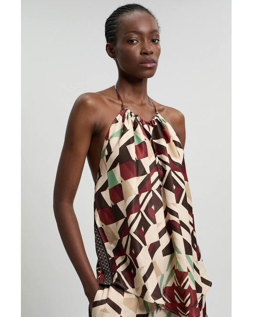 Karen Millen Multicolor Satin Viscose Geo Print Halterneck Top