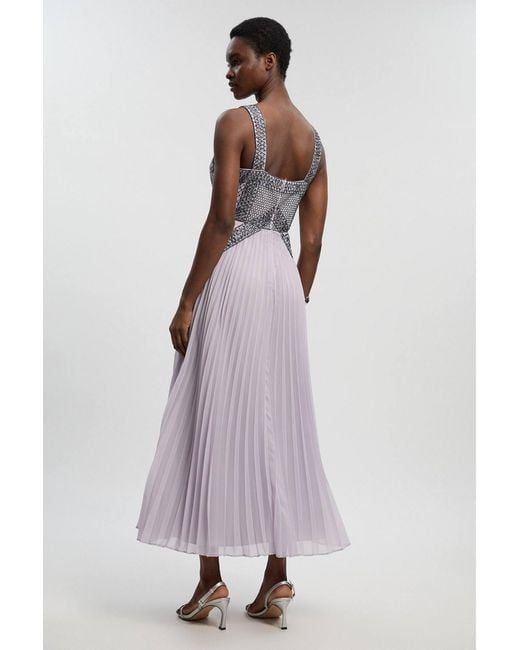 Karen Millen Purple Embellished Pleated Woven Maxi Dress
