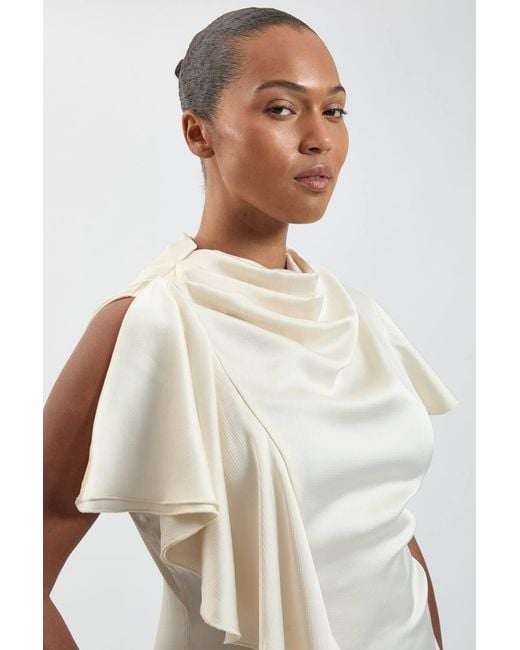 Karen Millen Blue Plus Size Textured Satin Ruffle Detail Midi Dress