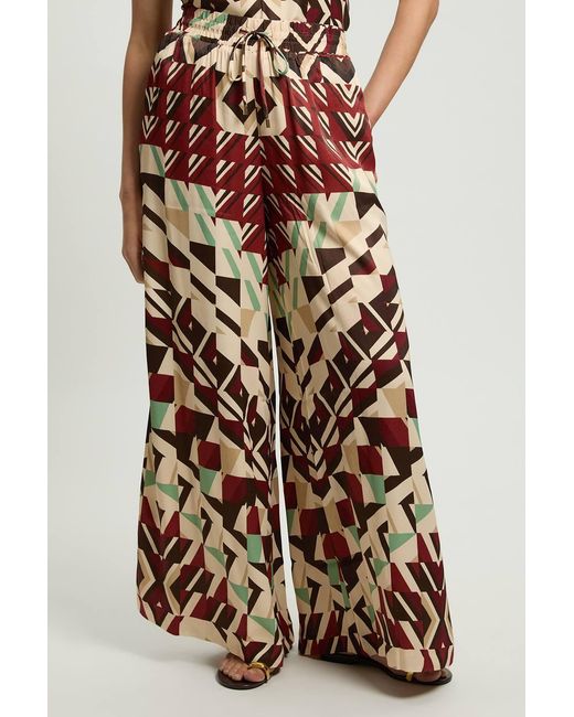 Karen Millen White Satin Viscose Geo Print Trouser