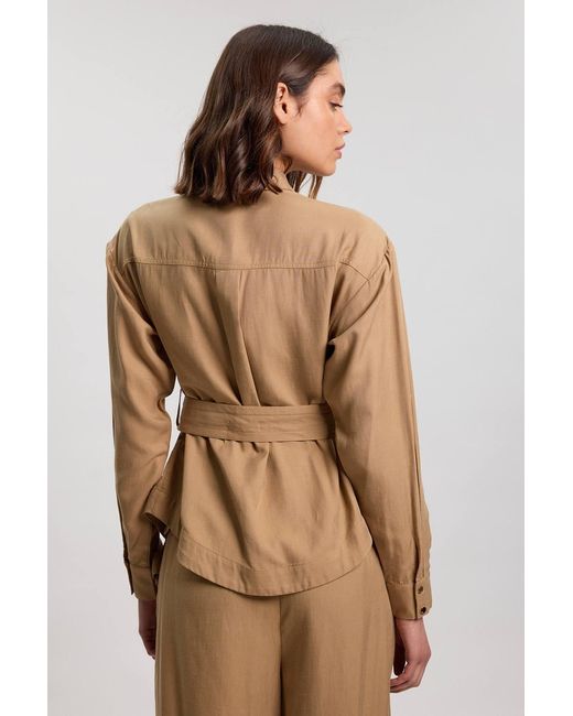 Karen Millen Natural Cupro Utility Twill Woven Shirt