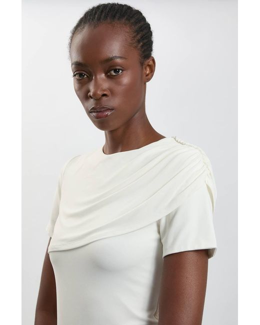 Karen Millen White Viscose Jersey Wrap Overlay Top