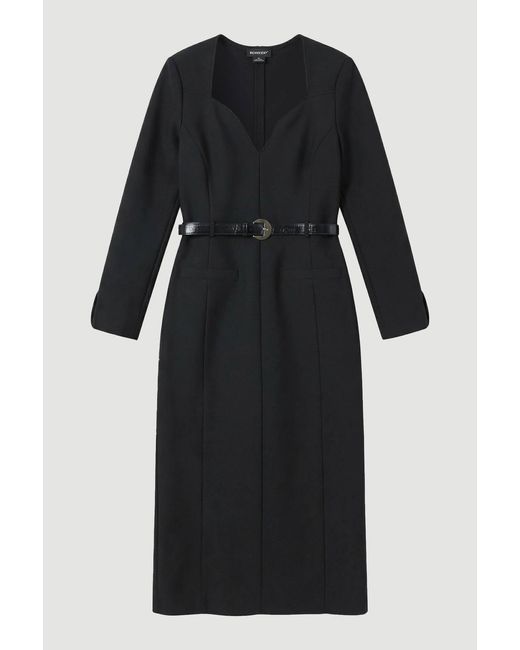 Karen Millen Black Figure Form Bandage Belted Midi Dress