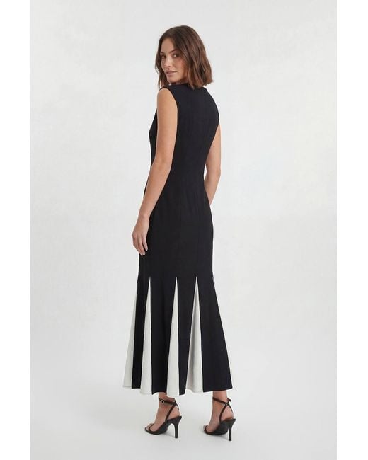 Karen Millen Multicolor Petite Soft Tailored Contrast Godet Detail Midi Dress