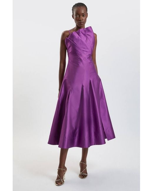 Karen Millen Purple Structured Satin Asymmetric Full Maxi Dress