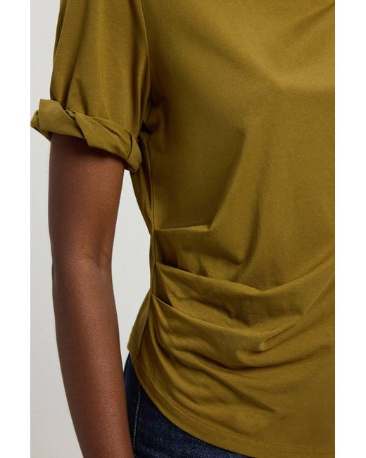 Karen Millen Green Cotton Jersey Gathered Detail T-Shirt