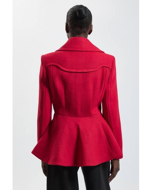 Karen Millen Red Wool Peplum Short Coat