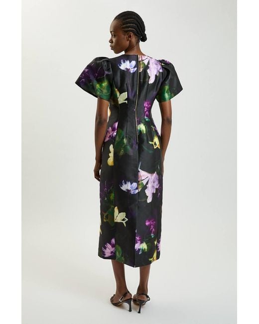 Karen Millen Multicolor Petite Floral Print Twill Midi Dress