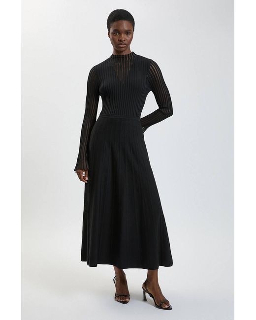 Karen Millen Black Viscose Blend Filament Knit Midi Dress