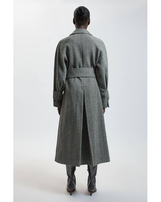 Karen Millen Gray Wool Herringbone Belted Maxi Trench Coat