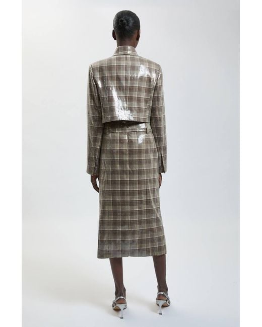 Karen Millen Brown Sequin Tailored Belted Midi Skirt