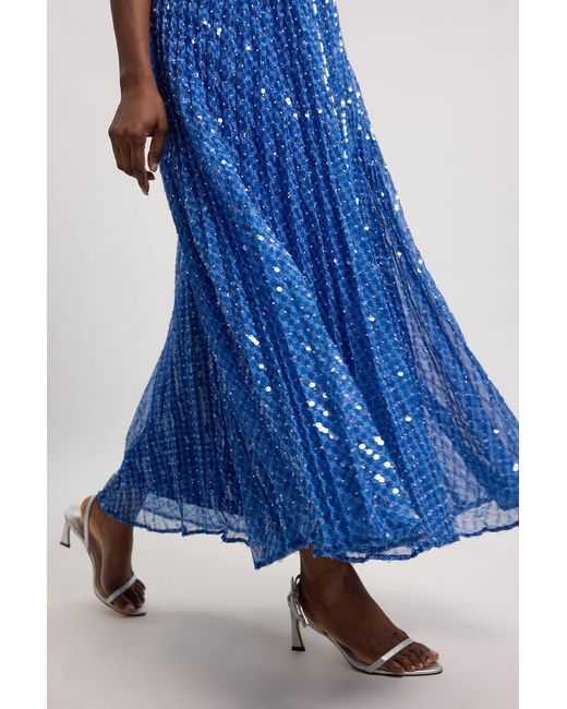 Karen Millen Blue Beaded Embellished Full Maxi Dress