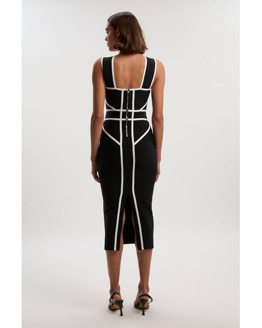 Karen Millen Black Bandage Knit Contrast Cross Front Dress
