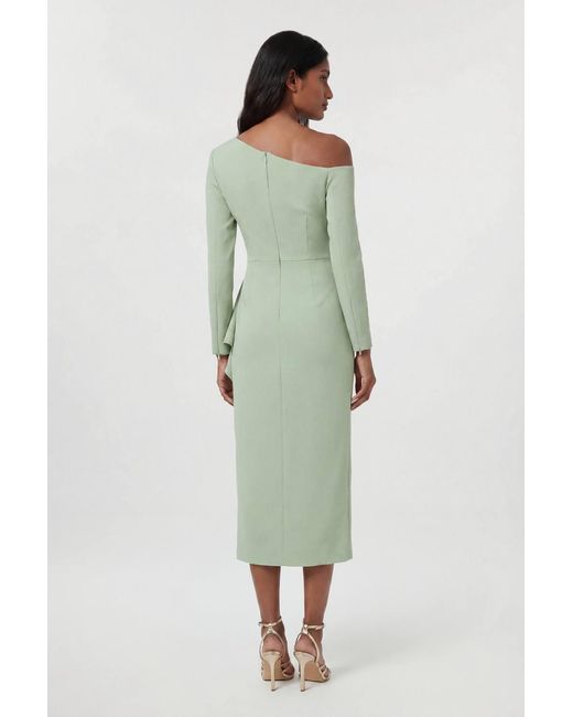 Karen Millen Green Compact Stretch Asymmetric Neckline Draped Midi Dress