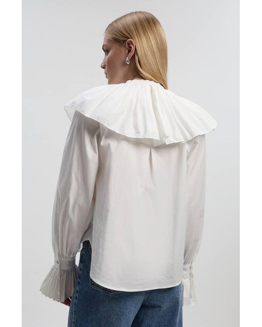 Karen Millen White Petite Cotton Poplin Pleat Detail Woven Shirt