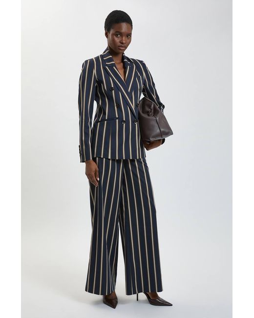 Karen Millen Blue Stripe Double Breasted Tailored Jacket