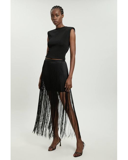 Karen Millen Black Fringe Bandage Midi Skirt