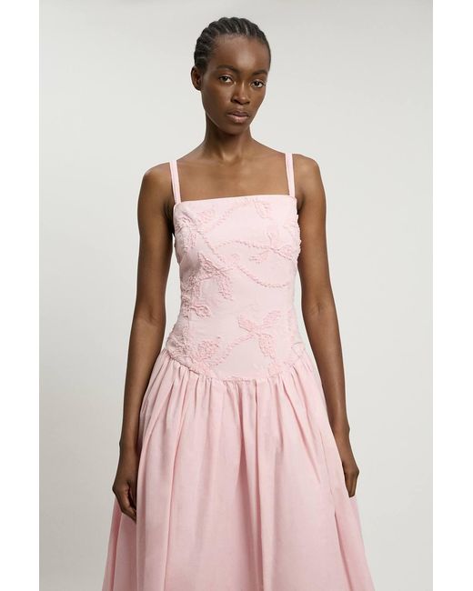 Karen Millen Pink Textured Floral Woven Midi Dress