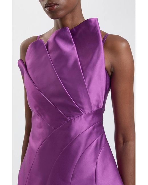 Karen Millen Purple Structured Satin Asymmetric Full Maxi Dress